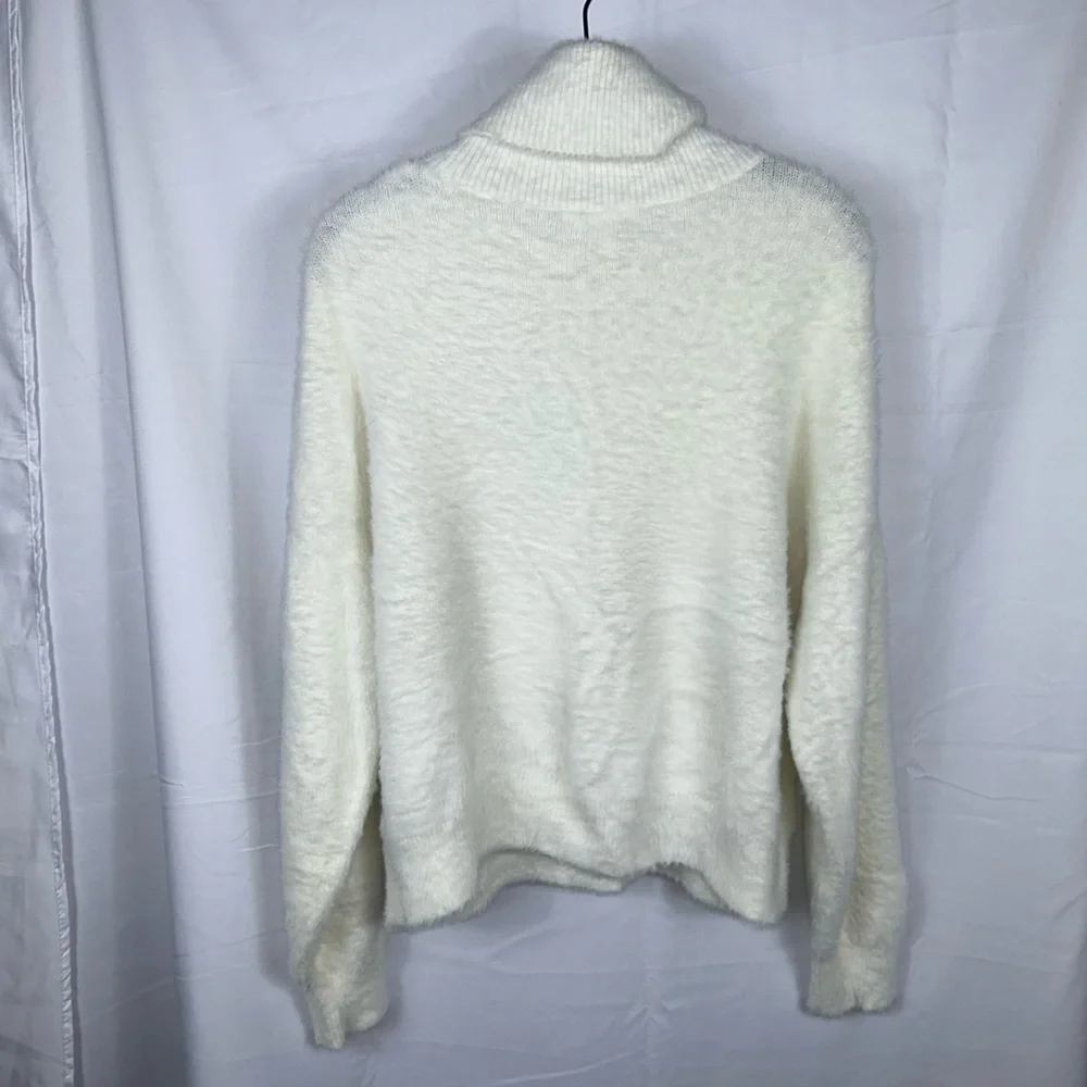 H&M Sweater Turtleneck Long Sleeve Faux Fur Fleece Fold Over Neck Pullover Top